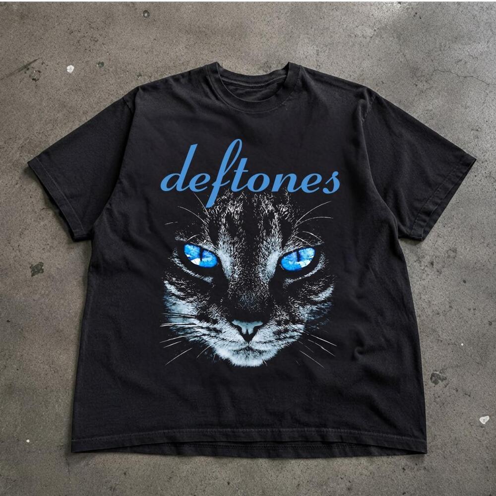 Deftones Blue Light Glowing Cat Eyes Retro Nu Metal Merch Tee